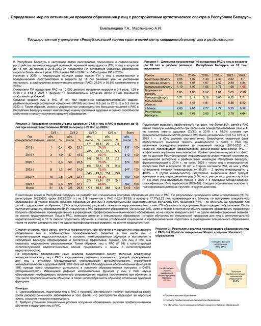 19. Определение мер по оптимизации процесса образования у лиц с расстройствами аутистического спектра в Республике Беларусь