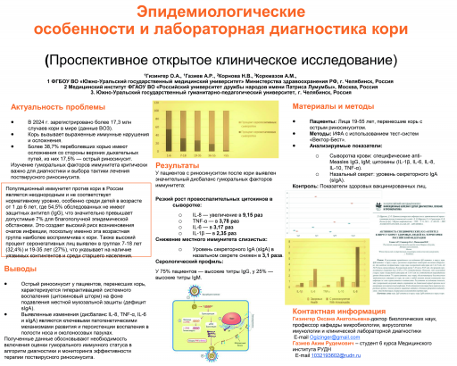 Эпидемиологические особенности и лабораторная диагностика кори