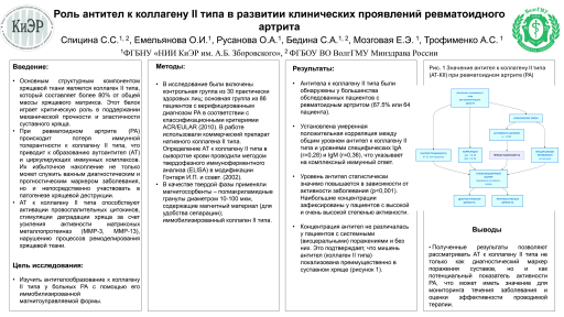 Роль антител к коллагену II типа в развитии клинических проявлений ревматоидного артрита