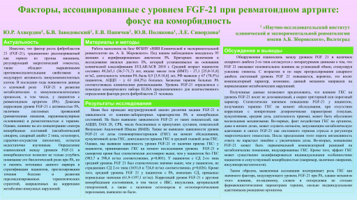 Факторы, ассоциированные с уровнем FGF-21 при ревматоидном артрите: фокус на коморбидность