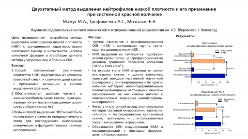 Двухэтапный метод выделения нейтрофилов низкой плотности и его применение при системной красной волчанке
